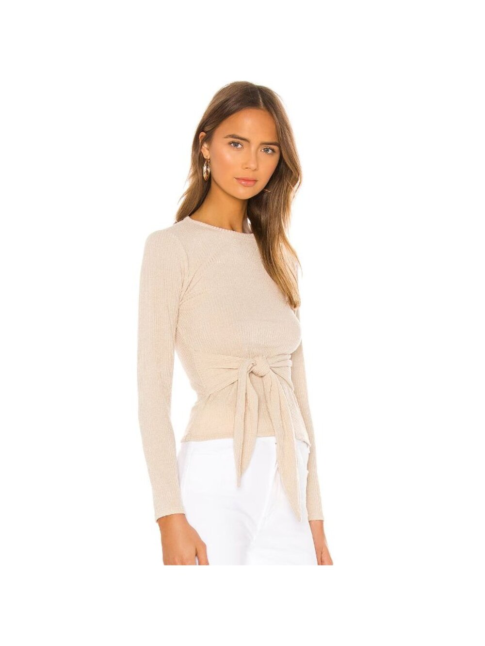 Lovers + Friends Tan Ribbed Tie Front Sweater Layla Top M